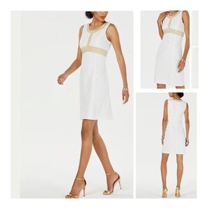 Pappagallo Natural White/Gold Textured Floral Print Sheath Dress